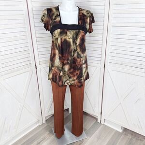 Dress Barn Tie Dye Flutter Sleeve Tunic Top‎ Shirt Brown Black 1X
